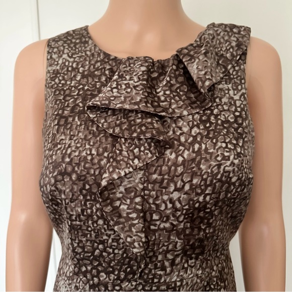 LOFT Sleeveless Dress Petite 4 Ruffles Brown Modest Animal Geometric Print - Picture 2 of 6